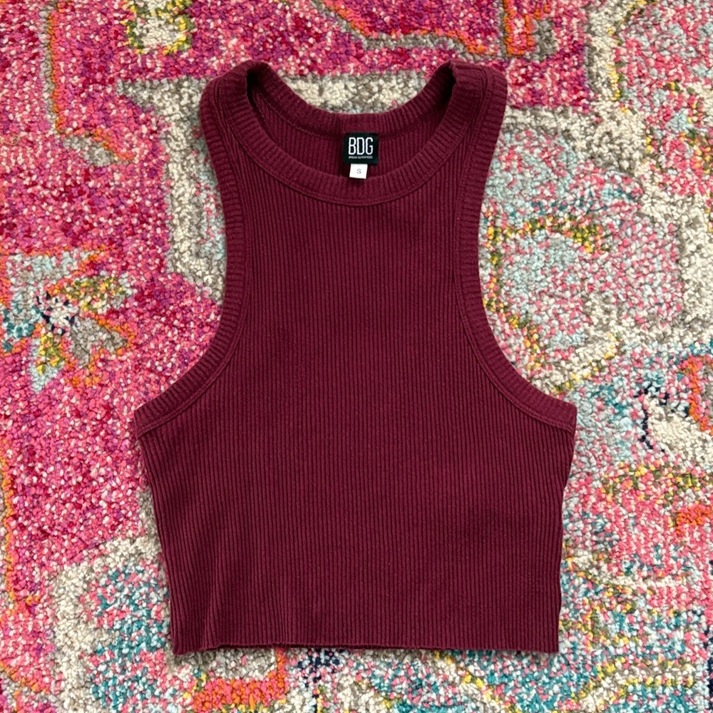 BDG Maroon Ribbed Tank Top